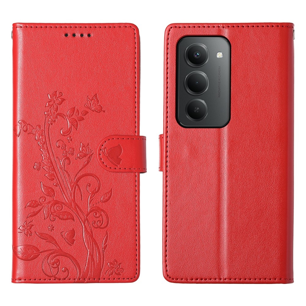 Flowery knižkové púzdro na Xiaomi Redmi 15 5G (169mm) - červené