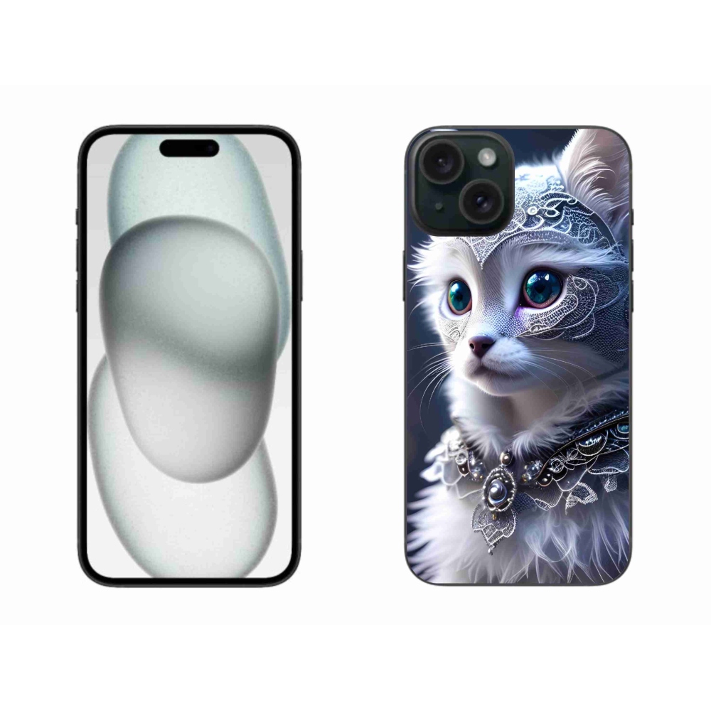 Gélový kryt mmCase na iPhone 15 Plus - biela mačka