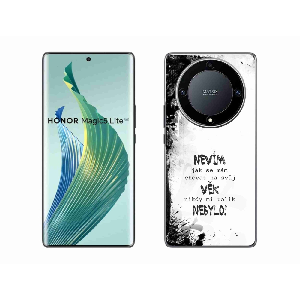 Gélový kryt mmCase na Honor Magic 5 Lite 5G - vtipný text 14 biele pozadie