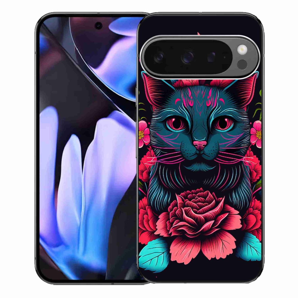 Gélový kryt mmCase na Google Pixel 9 Pro XL - kvety a mačka