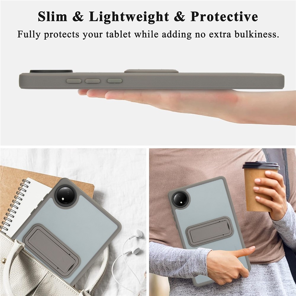 Skiny gélový obal s pevným chrbtom a výklopným stojanom na Xiaomi Redmi Pad SE 8.7 - šedý