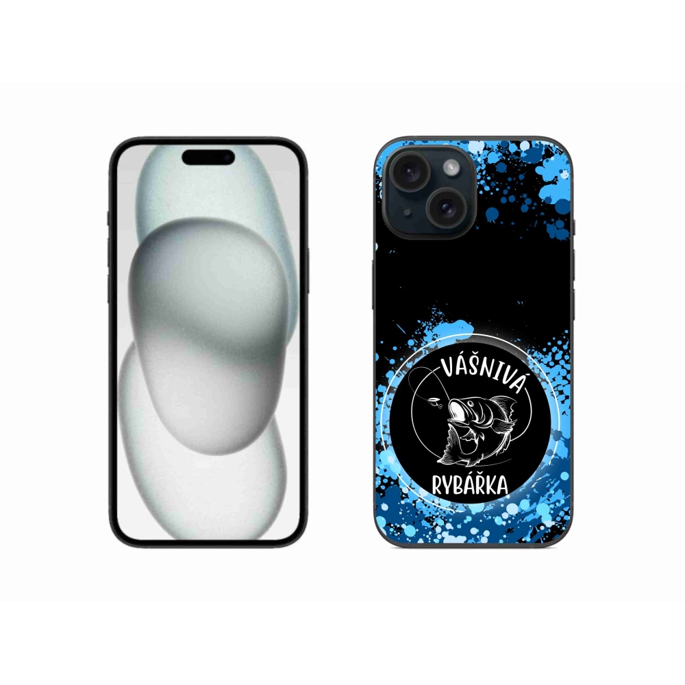 Gélový kryt mmCase na iPhone 15 - vášnivá rybárka čierne pozadie
