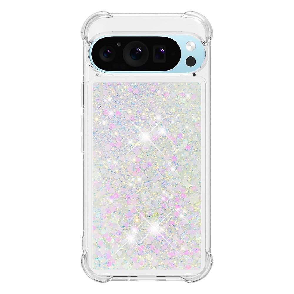 Glitter presýpací gélový obal na Google Pixel 10 Pro/Pixel 10 - ružovostrieborný/srdiečka