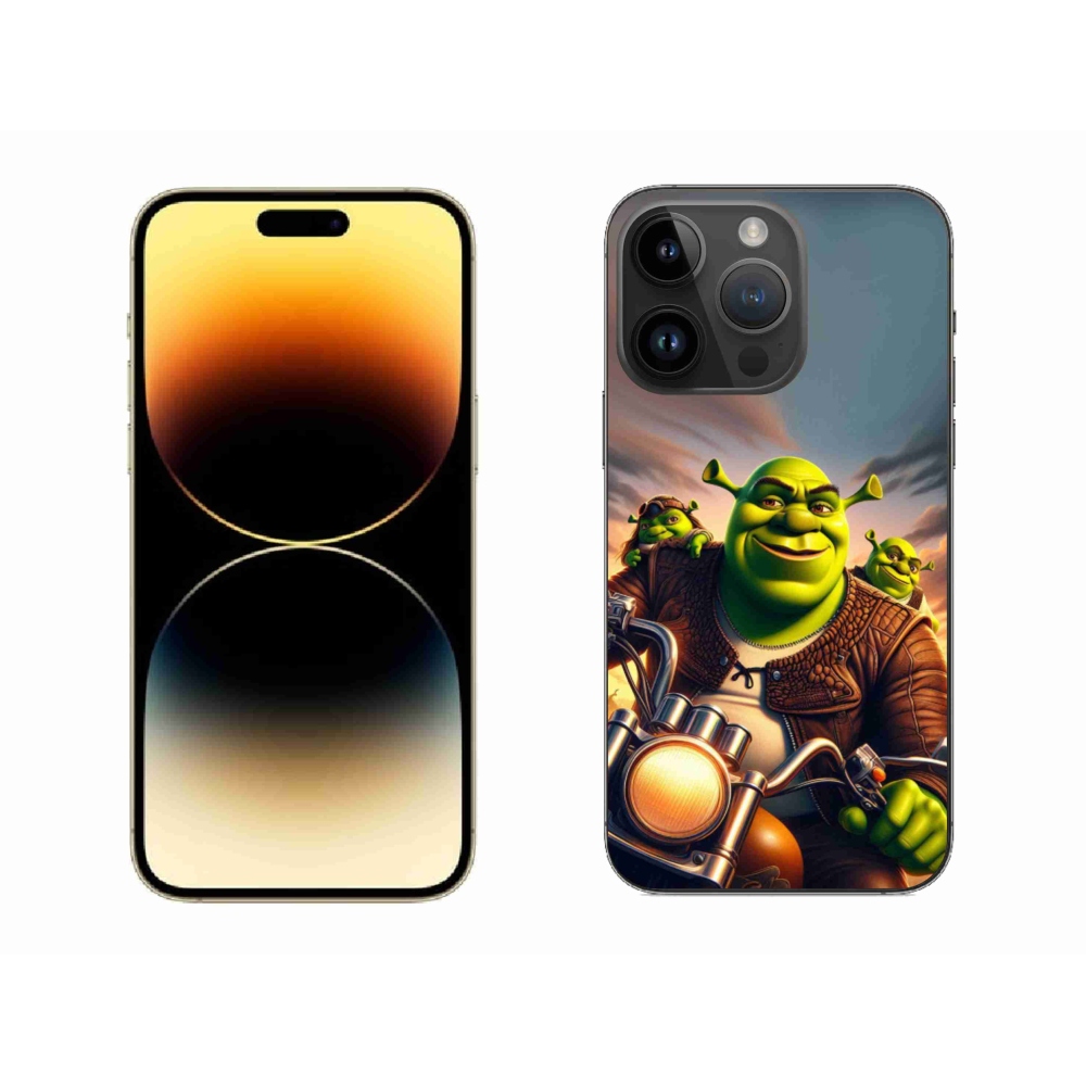 Gélový kryt mmCase na iPhone 14 Pro Max 6.7 - shrek na motorke