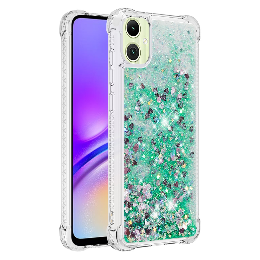 Glitter presýpacie gélový obal na Samsung Galaxy A07 4G - zelený/srdiečka