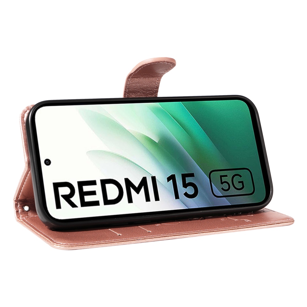 Flowery knižkové púzdro na Xiaomi Redmi 15 4G (171mm) - ružovozlaté