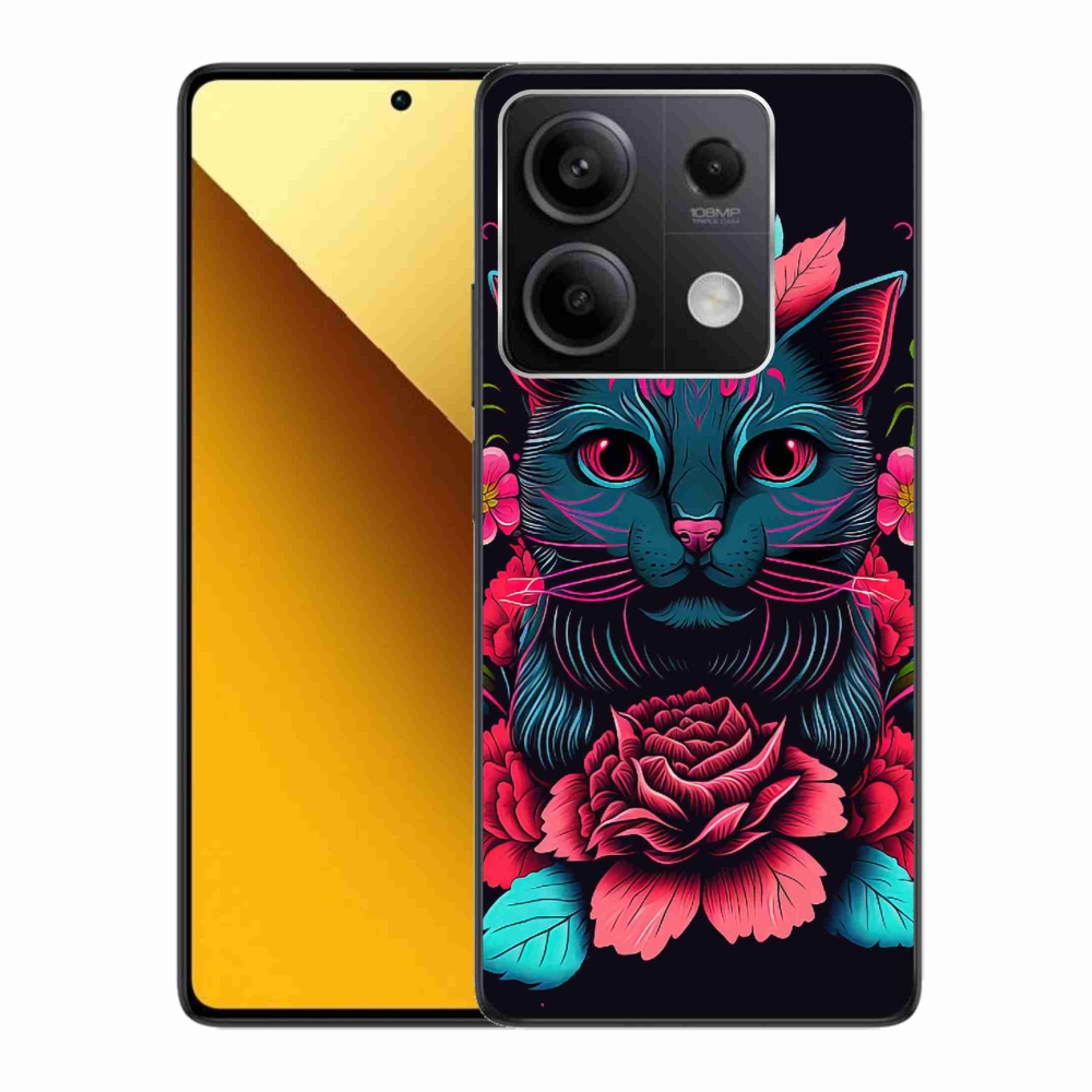 Gélový kryt mmCase na Xiaomi Redmi Note 13 5G - kvety a mačka