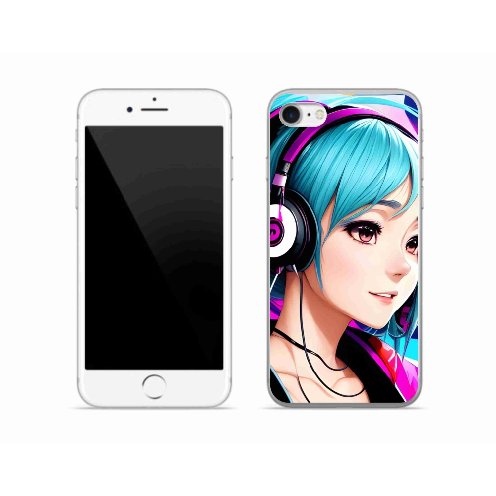 Gélový kryt mmCase na iPhone SE (2020) - dievča so slúchadlami