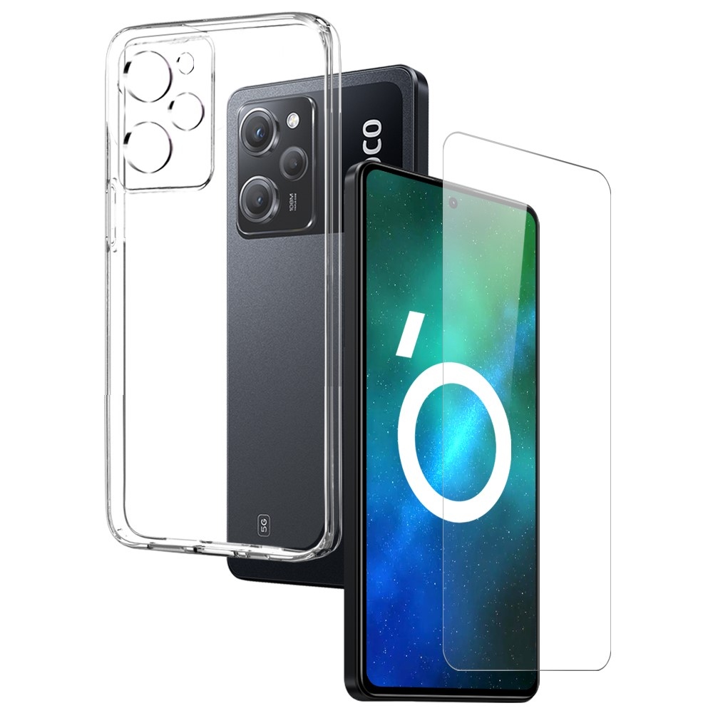 NORTHJO priehľadný gélový obal + tvrdené sklo na Xiaomi Poco X5 Pro 5G - priehľadný