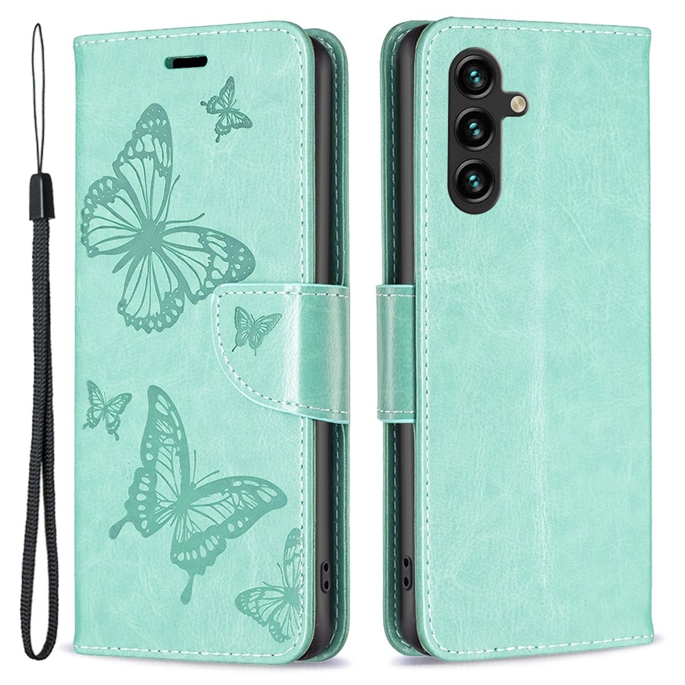 Butterfly knižkové púzdro na Samsung Galaxy A35 5G - modrozelené
