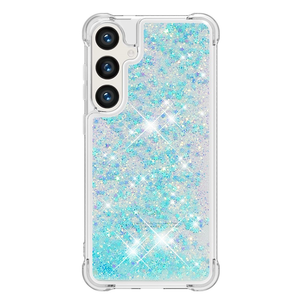 Glitter presýpací gélový obal na mobil Samsung Galaxy S24+ - modrý/hviezdičky