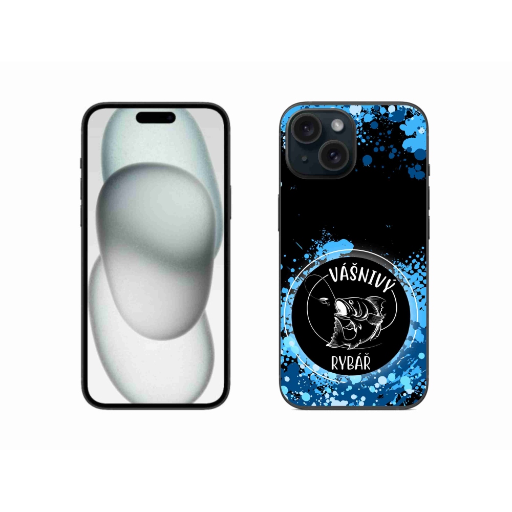 Gélový kryt mmCase na iPhone 15 - vášnivý rybár čierne pozadie