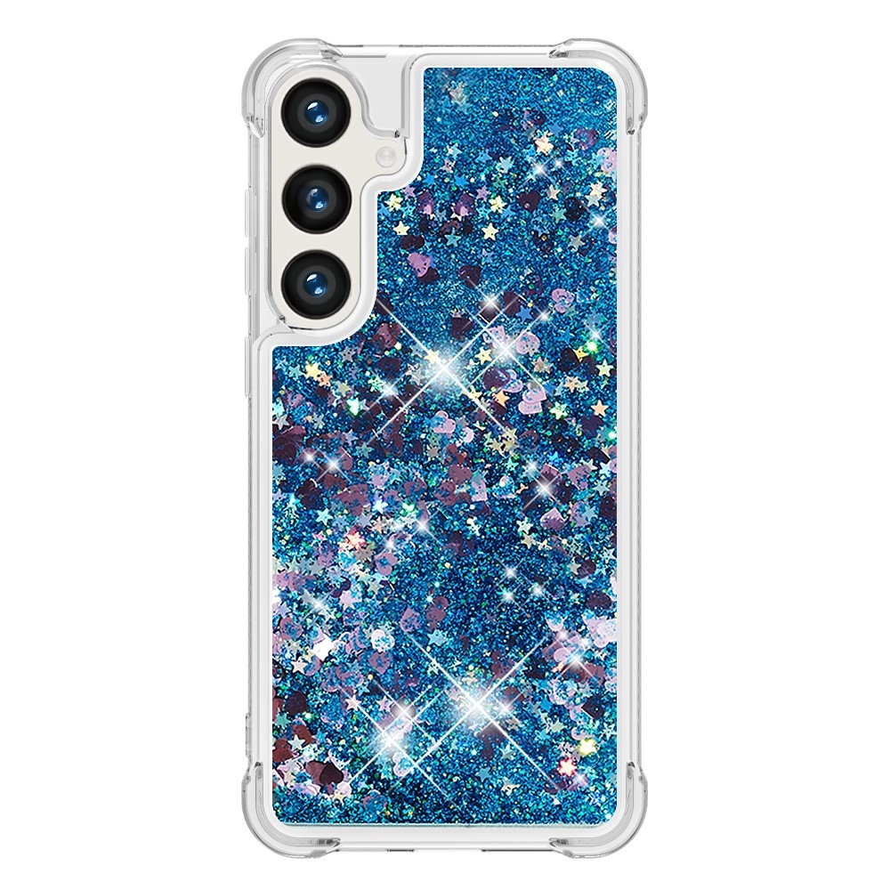 Glitter presýpací gélový obal na mobil Samsung Galaxy S24+ - modrý/srdiečka
