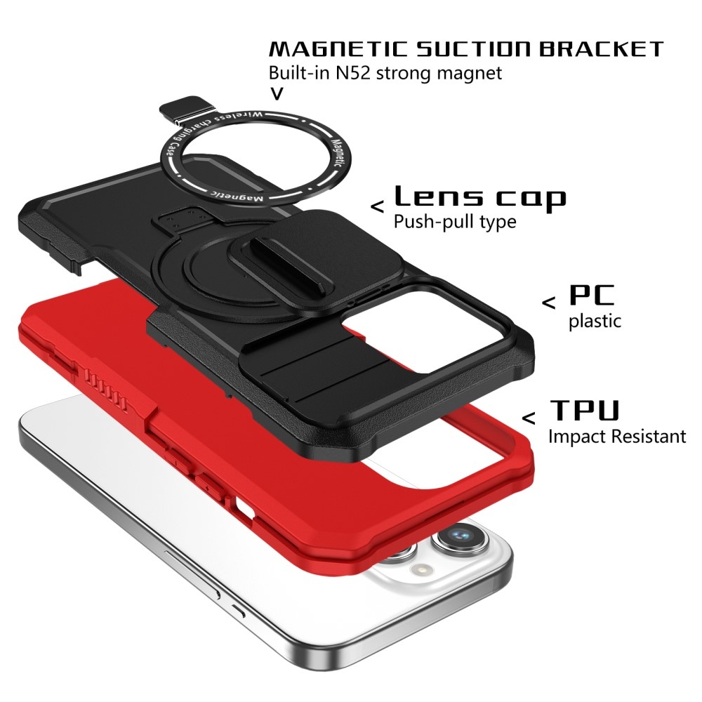 Military odolný kryt s MagSafe na iPhone 14 Pro Max - červený/čierny