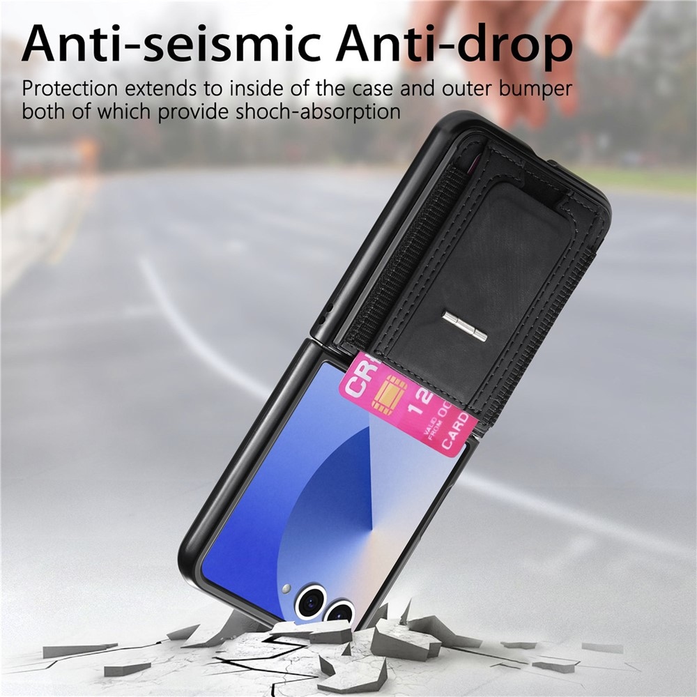 Luxurious plastový kryt s umelou kožou na Samsung Galaxy Z Flip7 5G - čierny