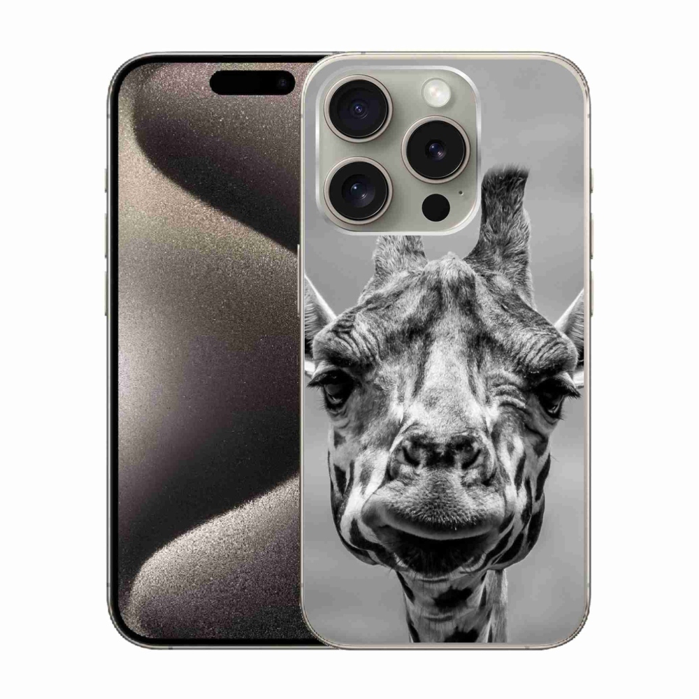 Gélový kryt mmCase na iPhone 15 Pro - čiernobiela žirafa