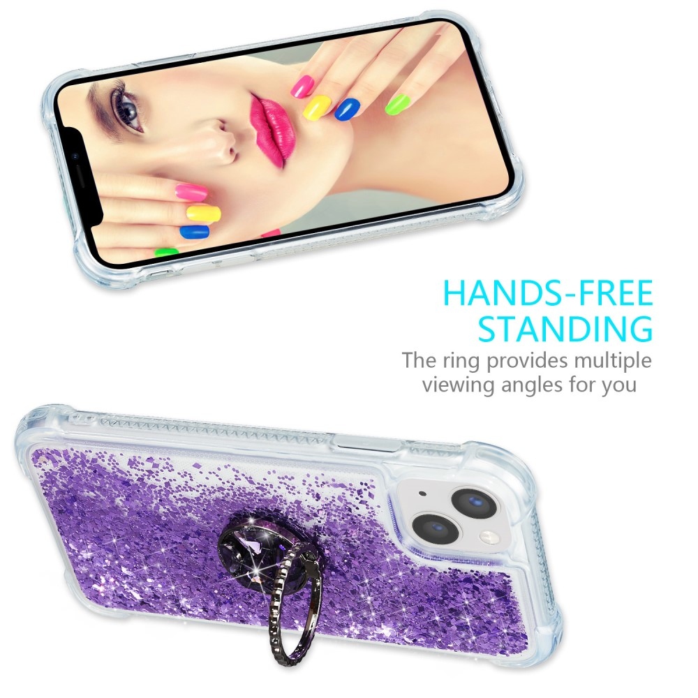 Glitter presýpací gélový obal na iPhone 15 Plus - fialový