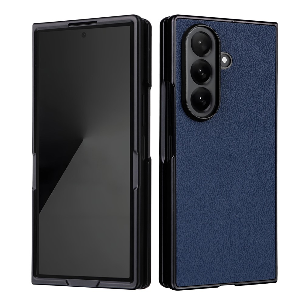 Leather plastový obal potiahnutý umelou kožou na Samsung Galaxy Z Fold7 5G - tmavomodrý