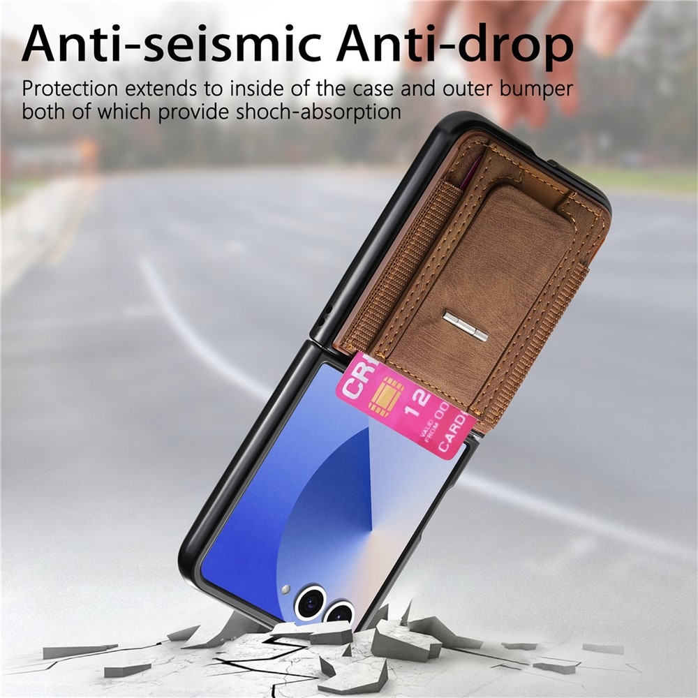 Luxurious plastový kryt s umelou kožou na Samsung Galaxy Z Flip7 5G - hnedý