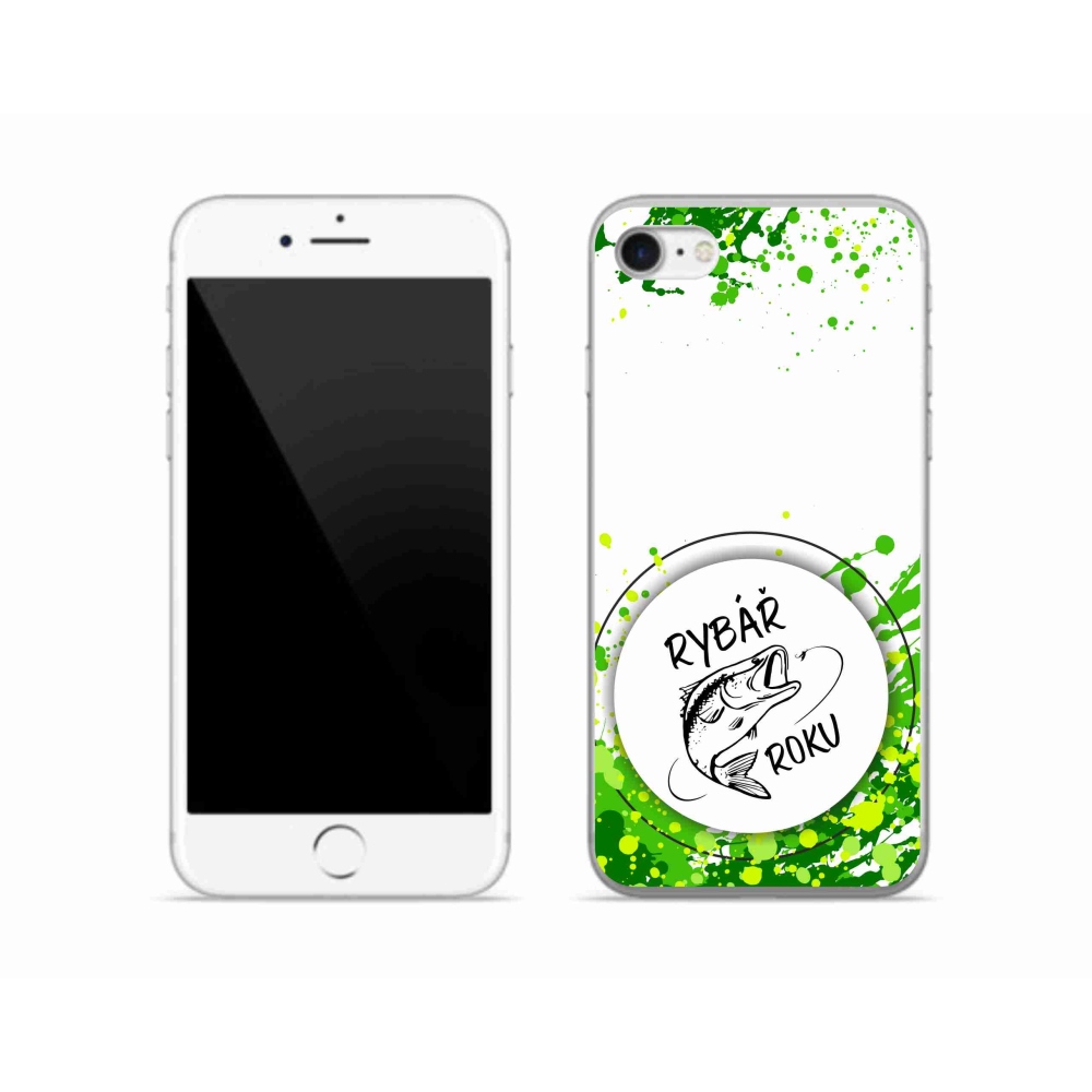 Gélový kryt mmCase na iPhone SE (2022) - rybár roku biele pozadie