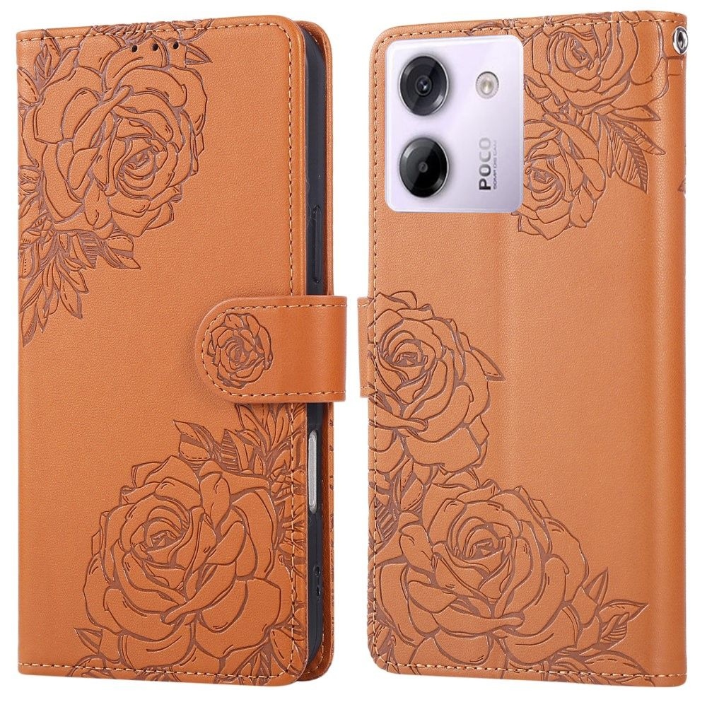 Rose knižkové púzdro na Xiaomi Poco M7 Pro 5G/Note 14 5G - hnedé