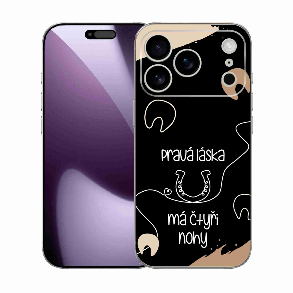 Gélový kryt mmCase na iPhone 17 Pro - konský motív čierne pozadie