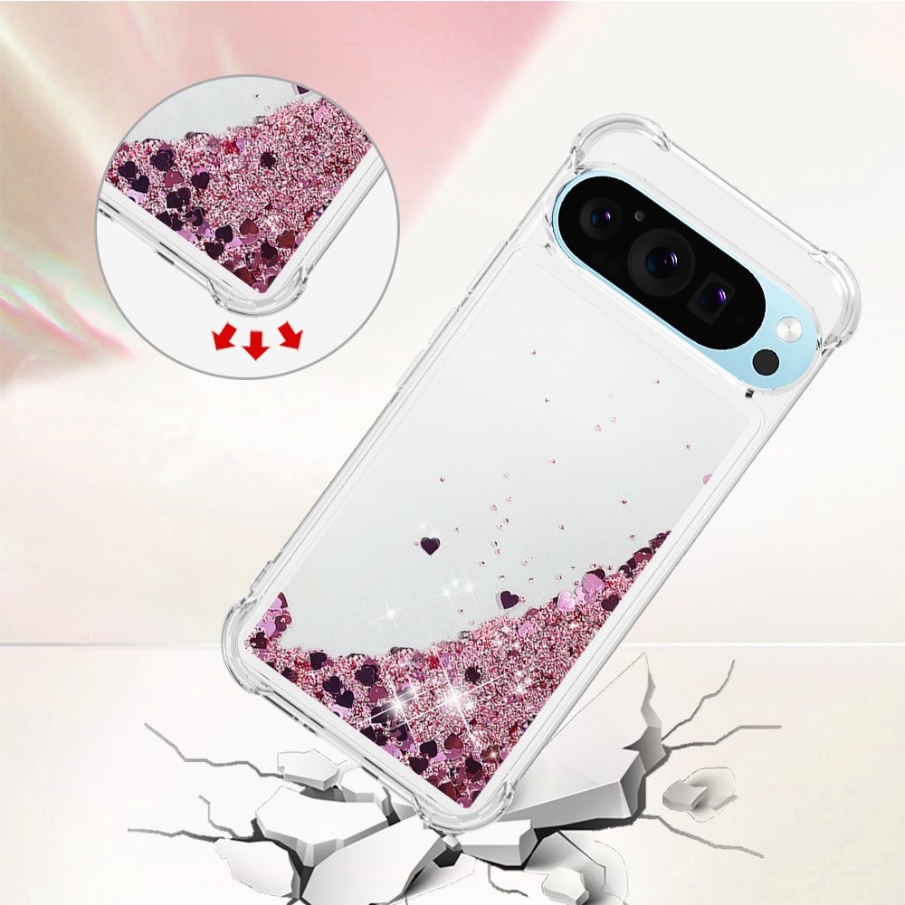 Glitter presýpací gélový obal na Google Pixel 10 Pro/Pixel 10 - ružovozlatý/srdiečka