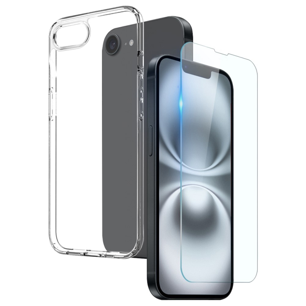NORTHJO priehľadný gélový obal + tvrdené sklo na iPhone 16e - priehľadný