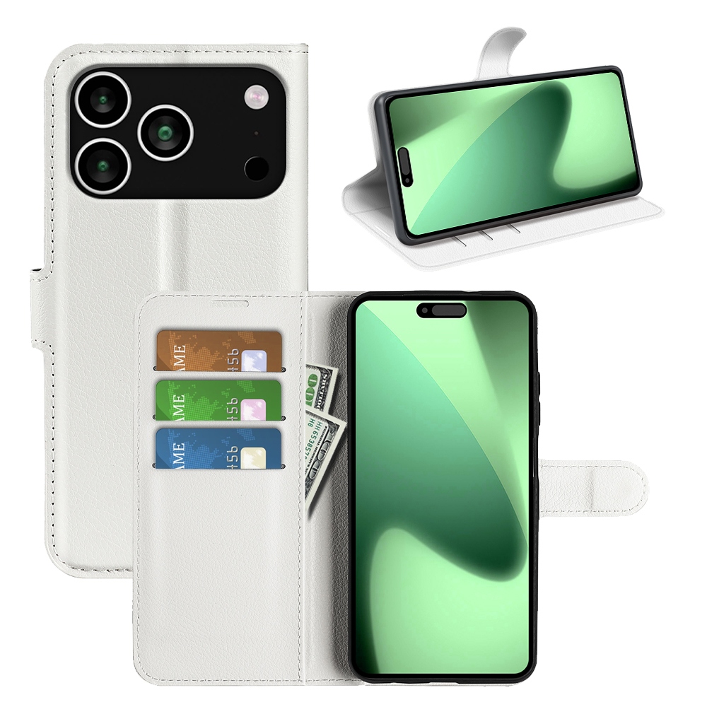 Litchi knižkové púzdro na iPhone 17 Pro - biely