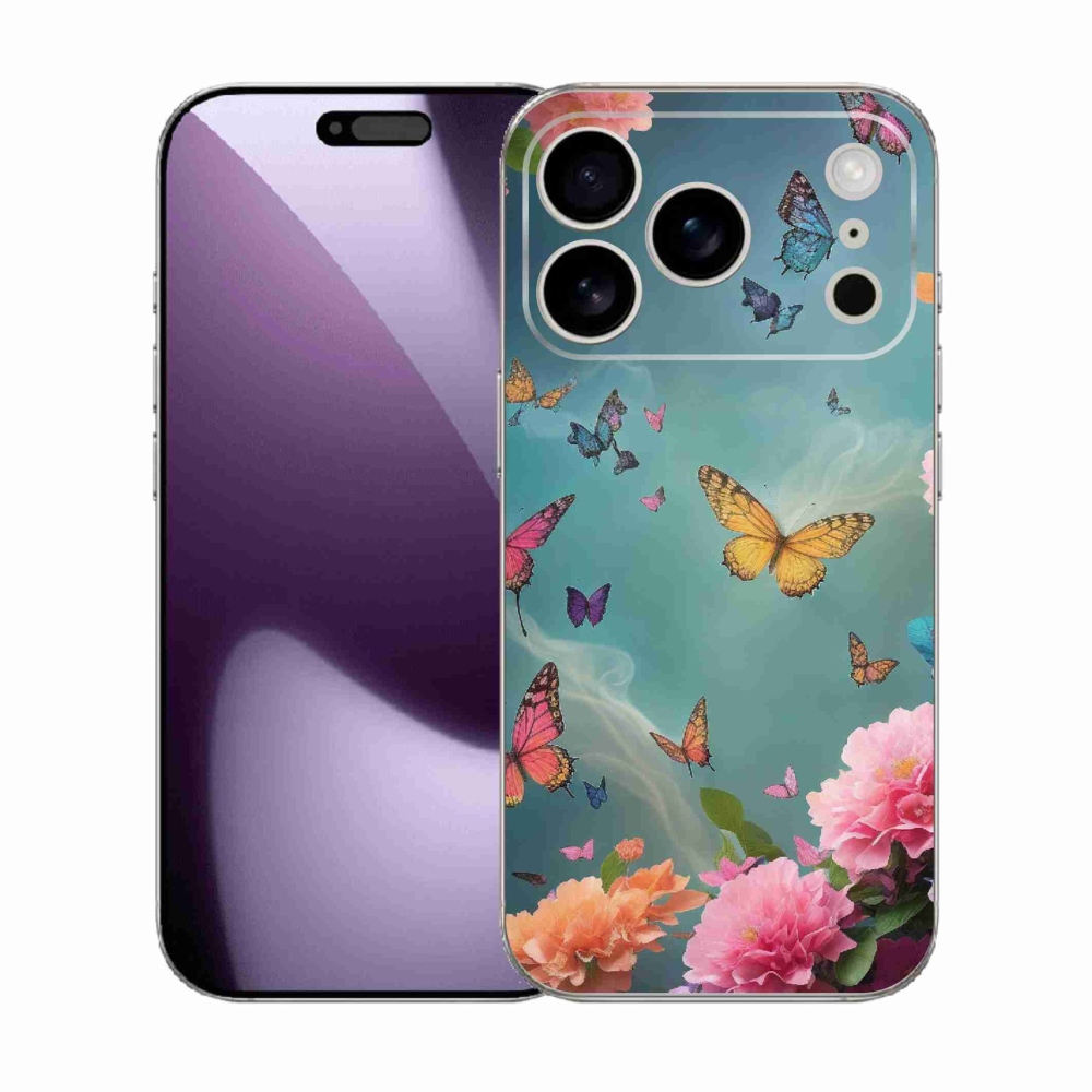 Gélový kryt mmCase na iPhone 17 Pro - farebné kvety a motýle