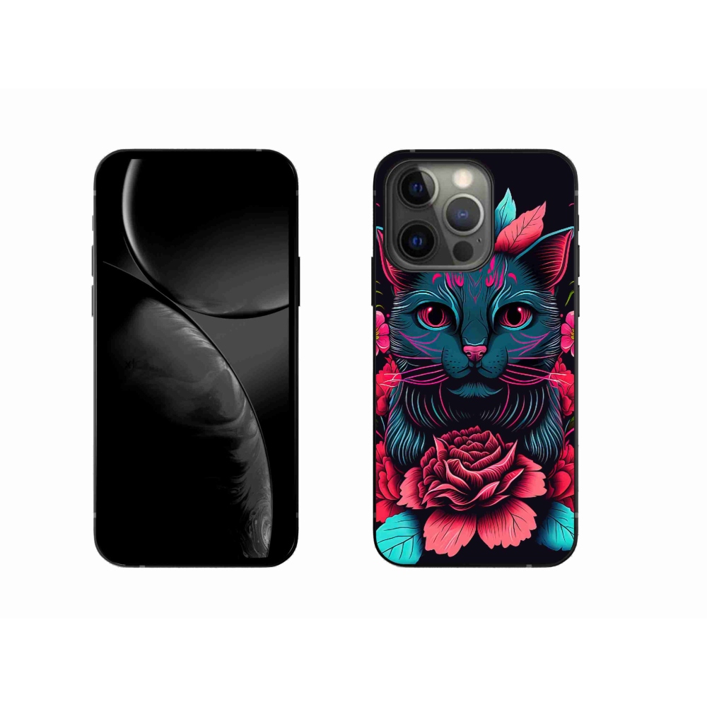 Gélový kryt mmCase na iPhone 13 Pro - kvety a mačka