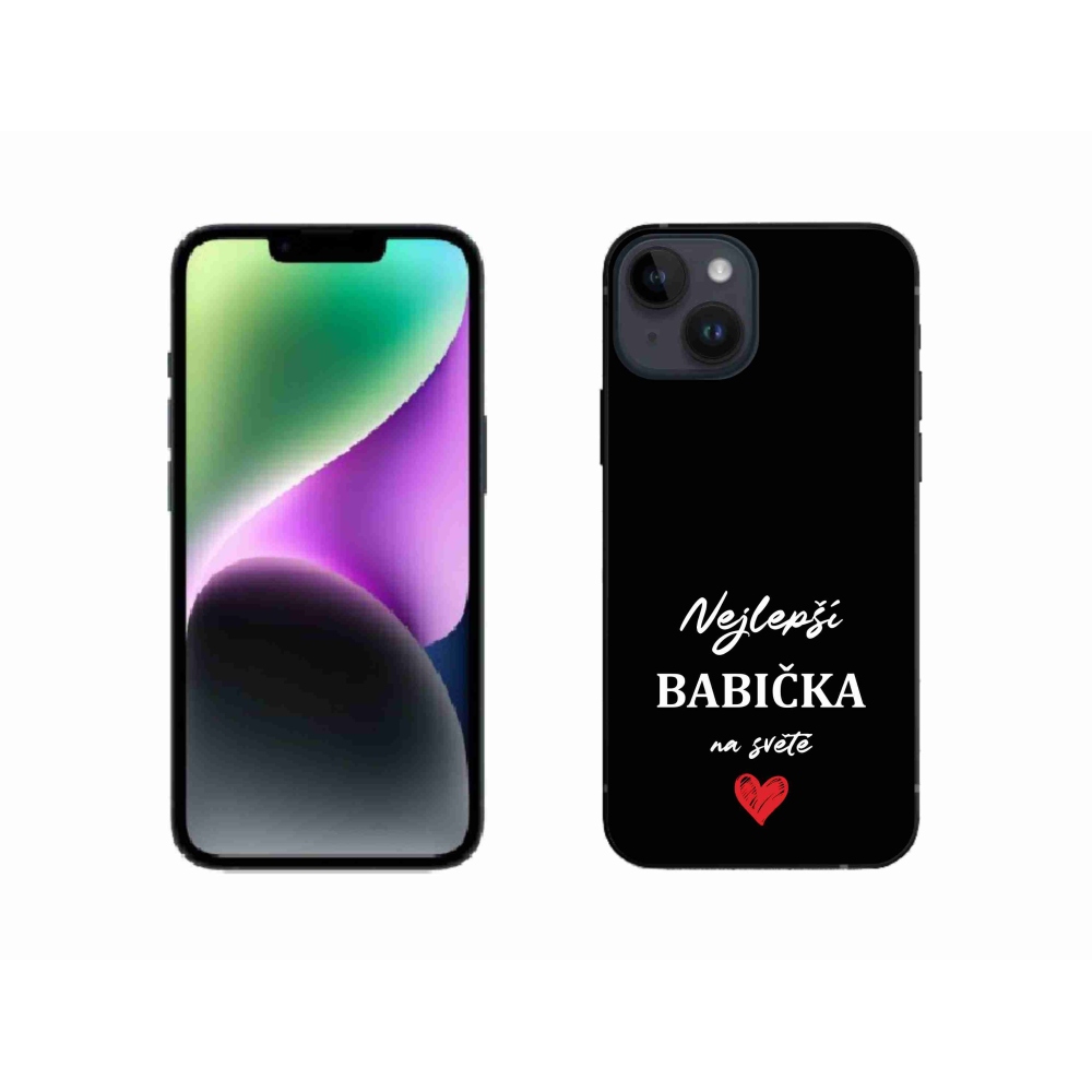 Gélový kryt mmCase na iPhone 14 - najlepšia babička 1 čierne pozadie