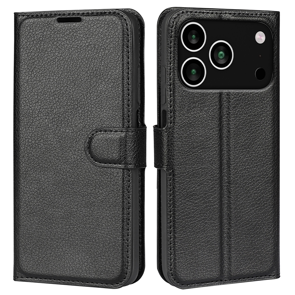 Litchi knižkové púzdro na iPhone 17 Pro - čierny