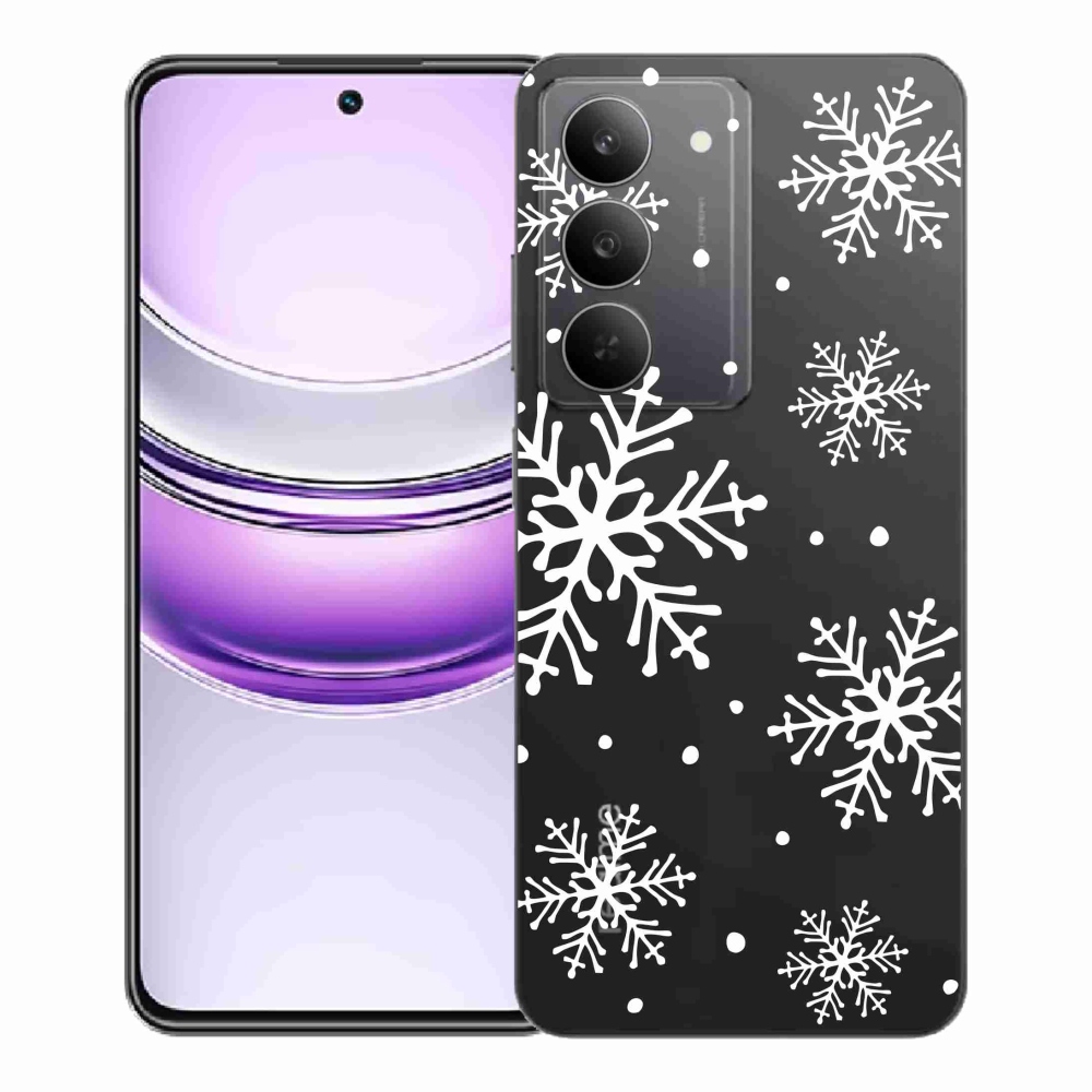 Gélový kryt mmCase na Realme 14x 5G - biele vločky na priehľadnom pozadí