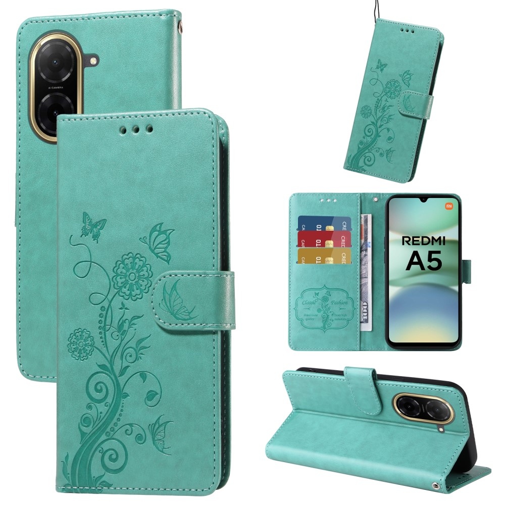 Flowery knižkové púzdro na Xiaomi Redmi A5 - modrozelené