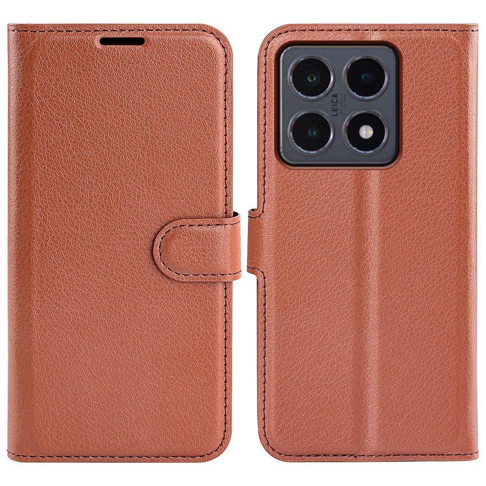 Litchi knižkové púzdro na Xiaomi 15T - hnedé