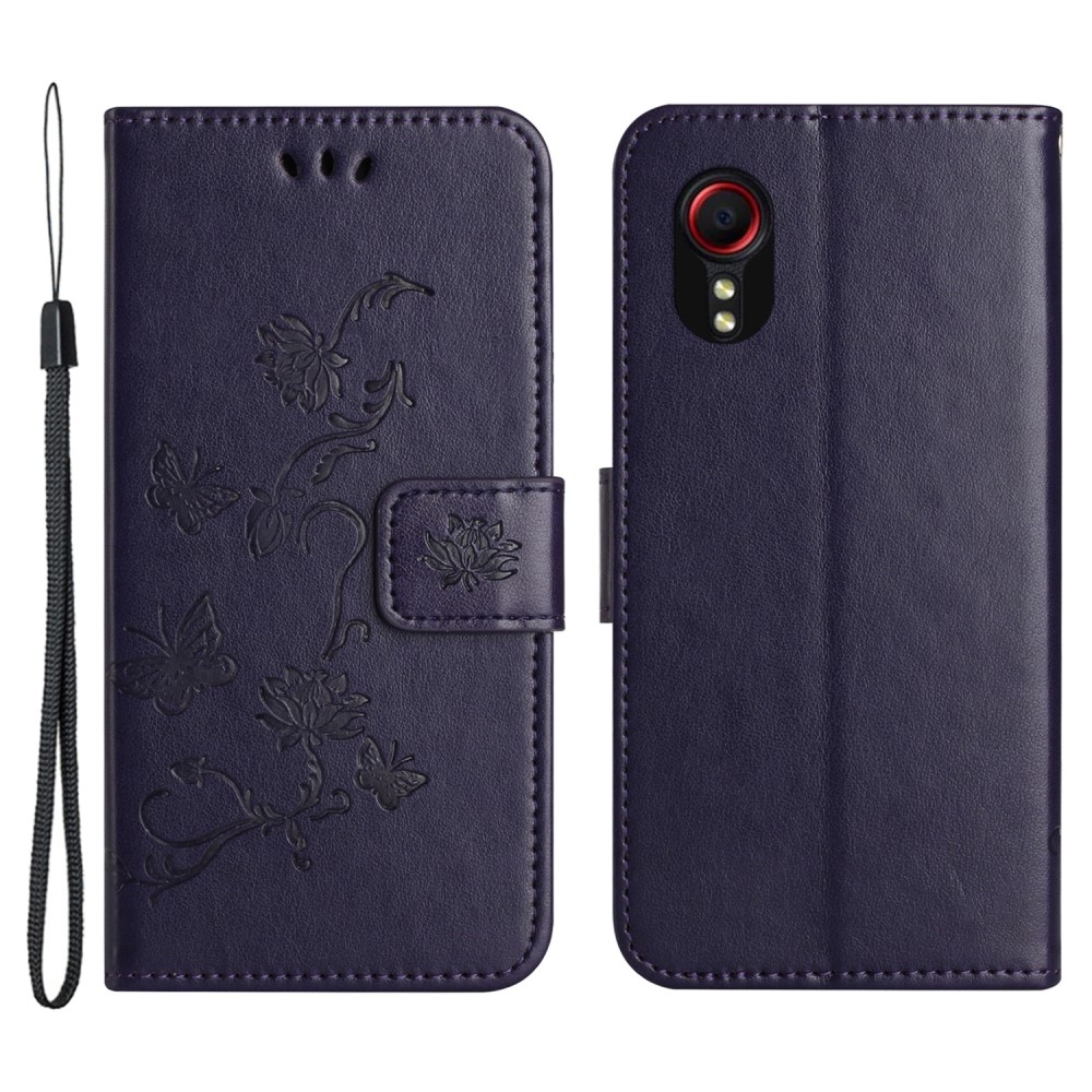 Flower knižkové púzdro na Samsung Galaxy Xcover 7 - tmavofialové