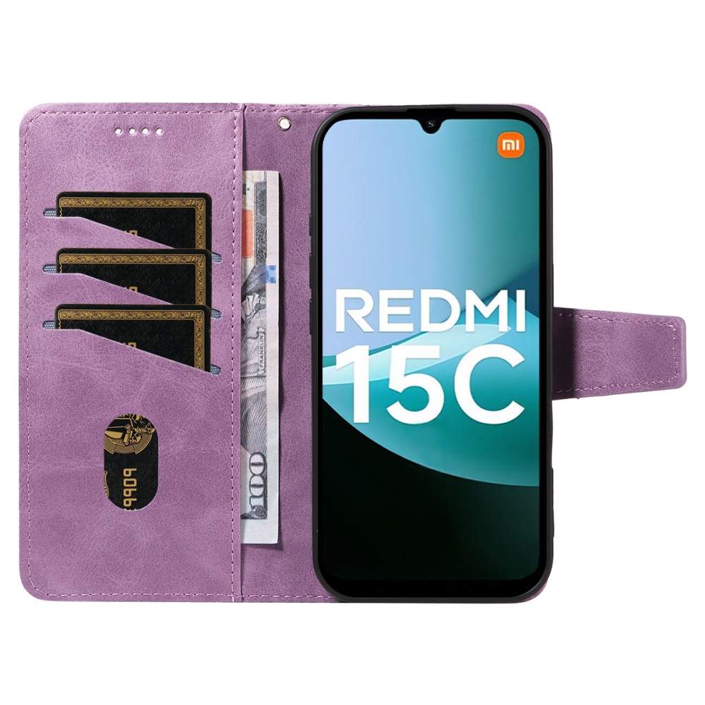Grids knižkové púzdro na Xiaomi Redmi 15C 4G/5G (173mm) - svetlofialové