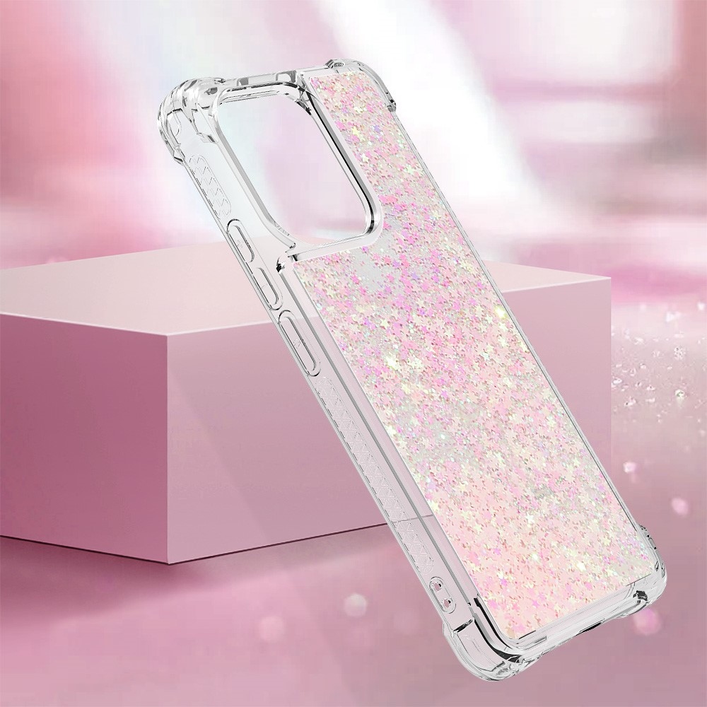 Glitter gélový presýpací obal na Xiaomi Redmi Note 13 - ružový/hviezdičky