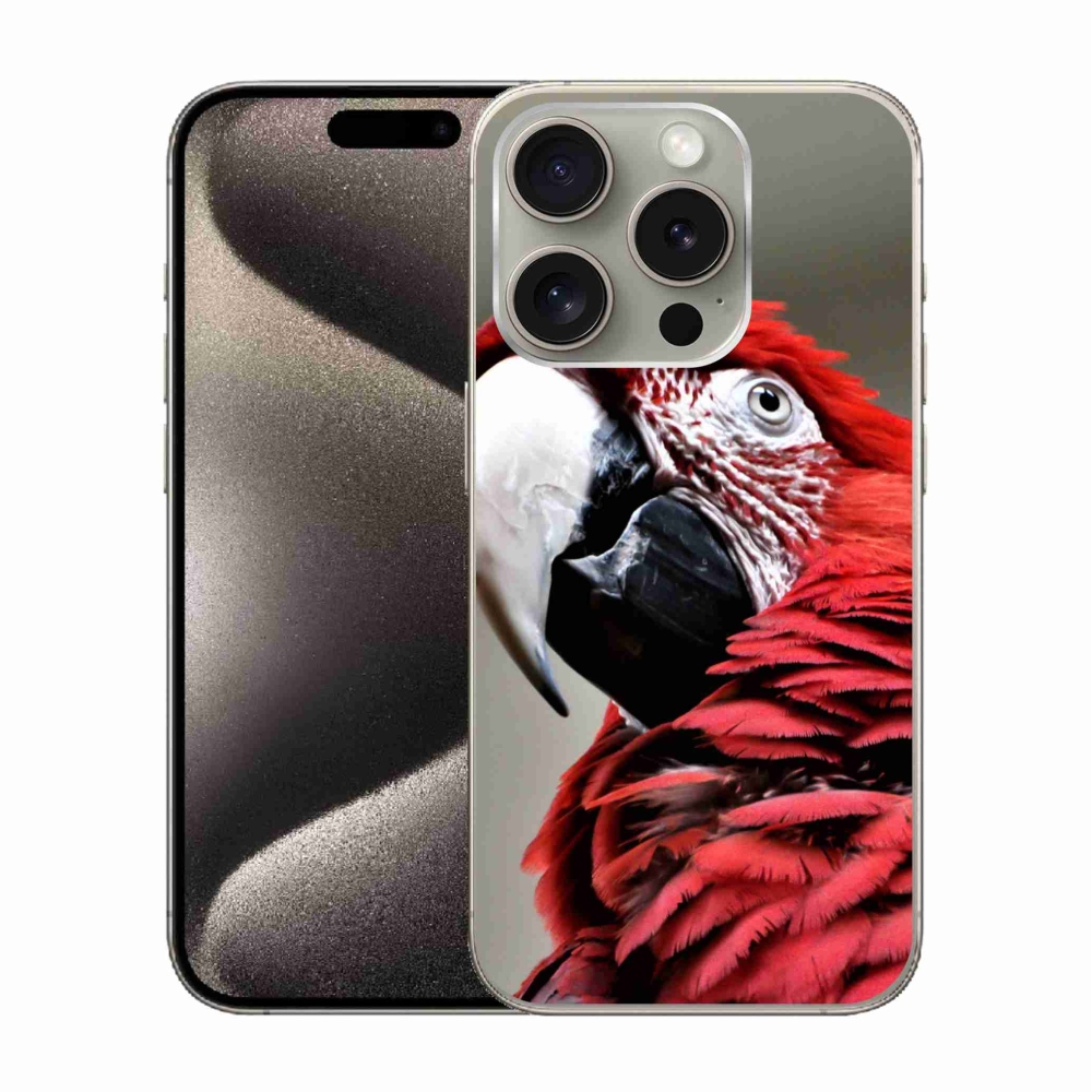Gélový obal mmCase na iPhone 15 Pro - papagáj ara červený
