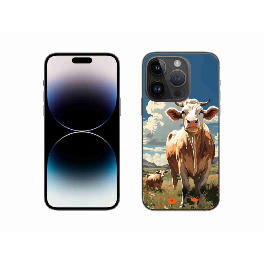 Gélový kryt mmCase na iPhone 14 Pro - kravy na lúke