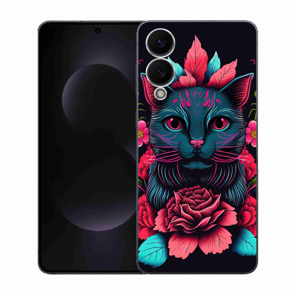 Gélový kryt mmCase na Samsung Galaxy S25 Edge - kvety a mačka