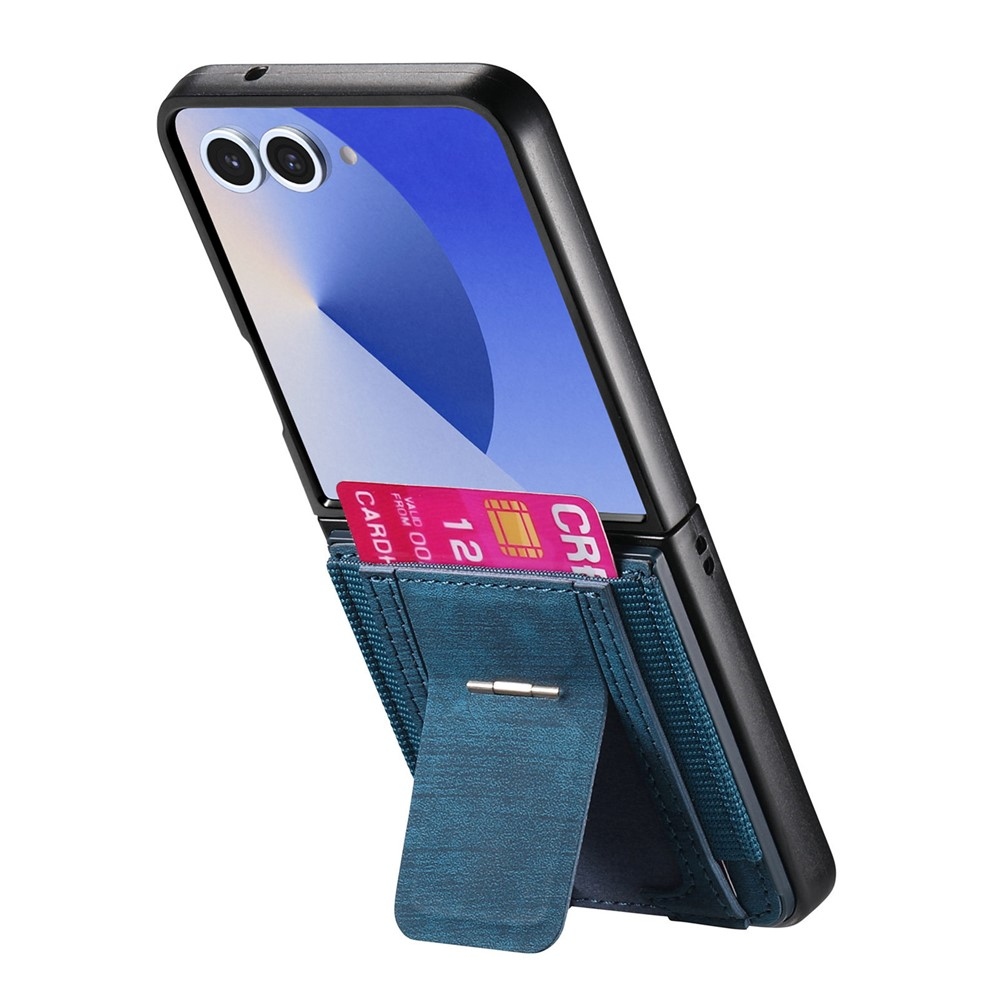 Luxurious plastový kryt s umelou kožou na Samsung Galaxy Z Flip7 5G - modrý