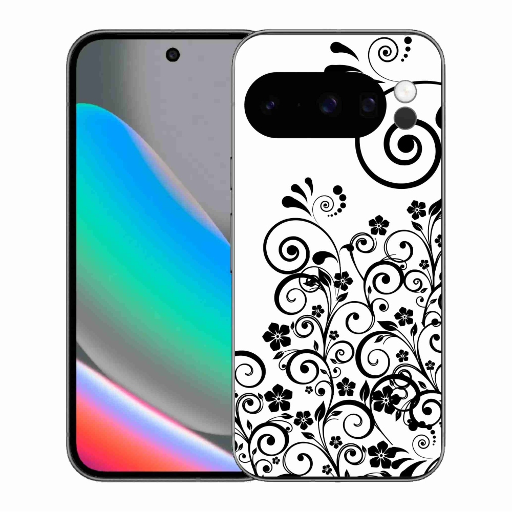 Gélový kryt mmCase na Google Pixel 10 Pro - čiernobiele kvetinové vzory