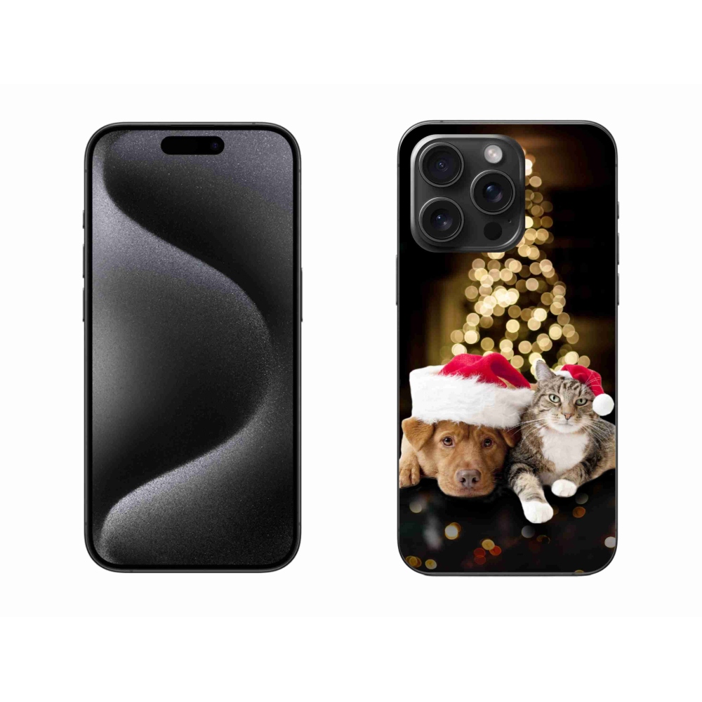 Gélový kryt mmCase na iPhone 15 Pro Max - vianočný pes a mačka