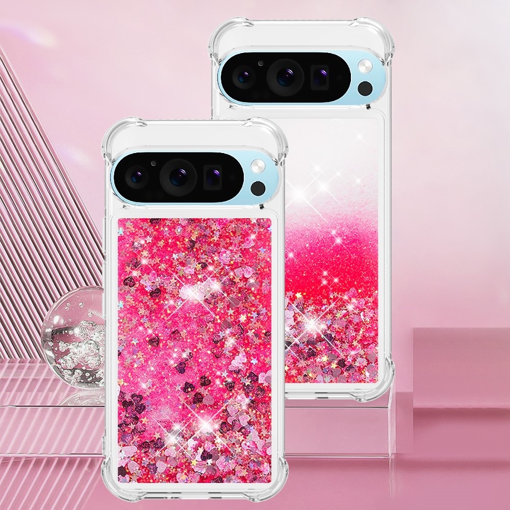Glitter presýpací gélový obal na Google Pixel 10 Pro/Pixel 10 - ružový/srdiečka