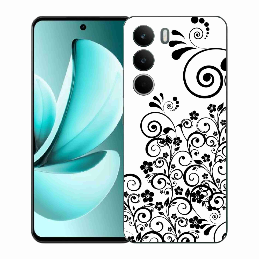 Gélový kryt mmCase na Realme C71 - čiernobiele kvetinové vzory