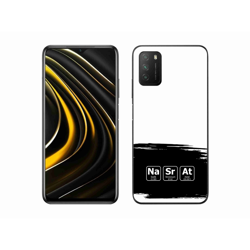Gélový kryt mmCase na Xiaomi Poco M3 - chemické prvky čiernobiele pozadie