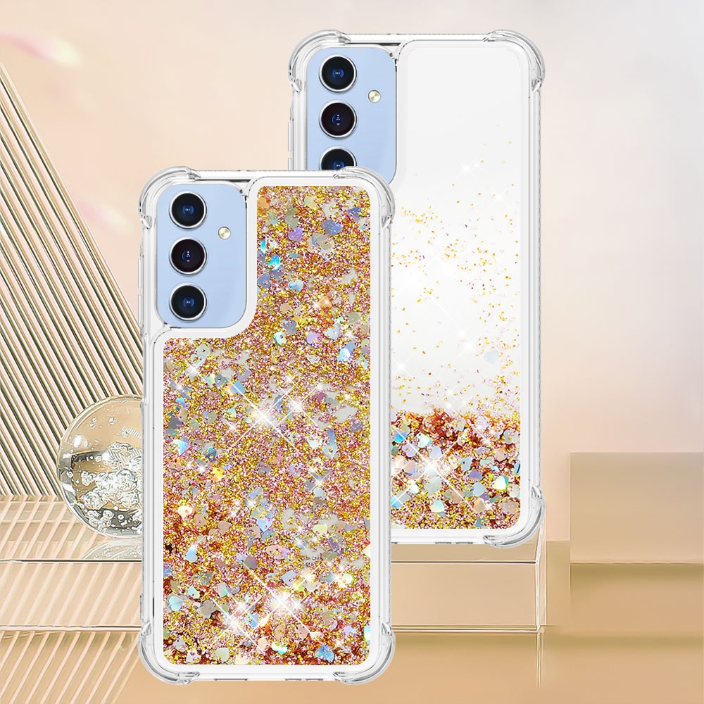 Glitter presýpacie gélový obal na Samsung Galaxy A17 5G - zlatý/srdiečka