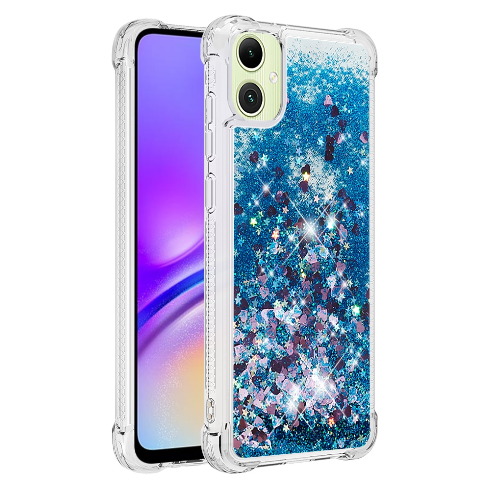 Glitter presýpací gélový obal na Samsung Galaxy A07 4G - modrý/srdiečka